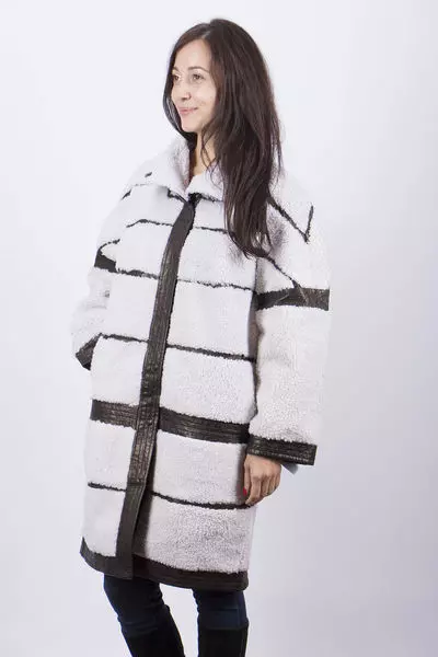 Дубленка женская из овчины белого цвета BK-014049 фото 4